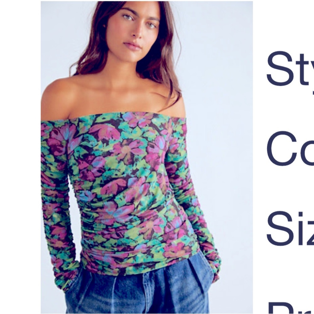 NWT! Free people floral print off the shoulder ruffle arm long sleeve top!